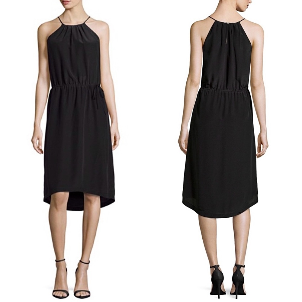 JOIE Black Silk Halter Dress Tie Waist Pleated Minimalist Quiet Luxury Sz 
M EUC